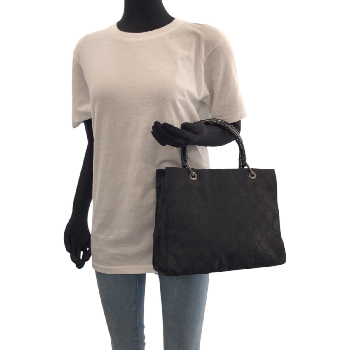 GUCCI Handbag 002 1016 Nylon black Handbag Tote Bag Bamboo Women Used