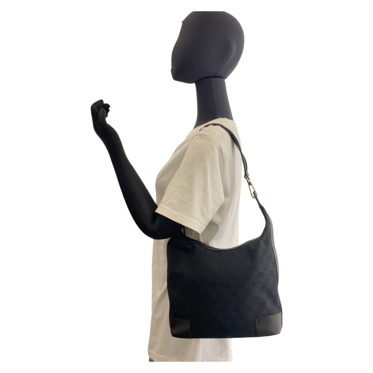 GUCCI Shoulder Bag 001 4204 GG canvas, leather Black GoldMetal Women Used
