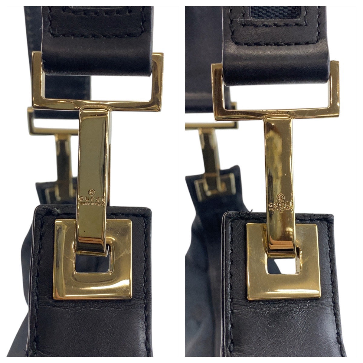 GUCCI Shoulder Bag 001 4204 GG canvas, leather Black GoldMetal Women Used