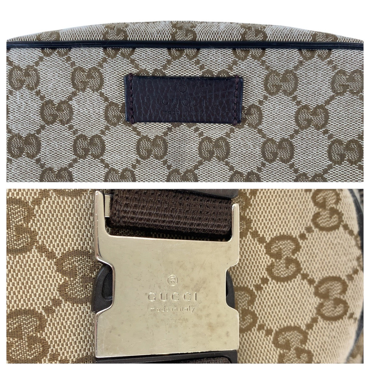 GUCCI Sling bag 449174 GG canvas, leather Brown Silver Metal Sling bag Waist bag mens Used
