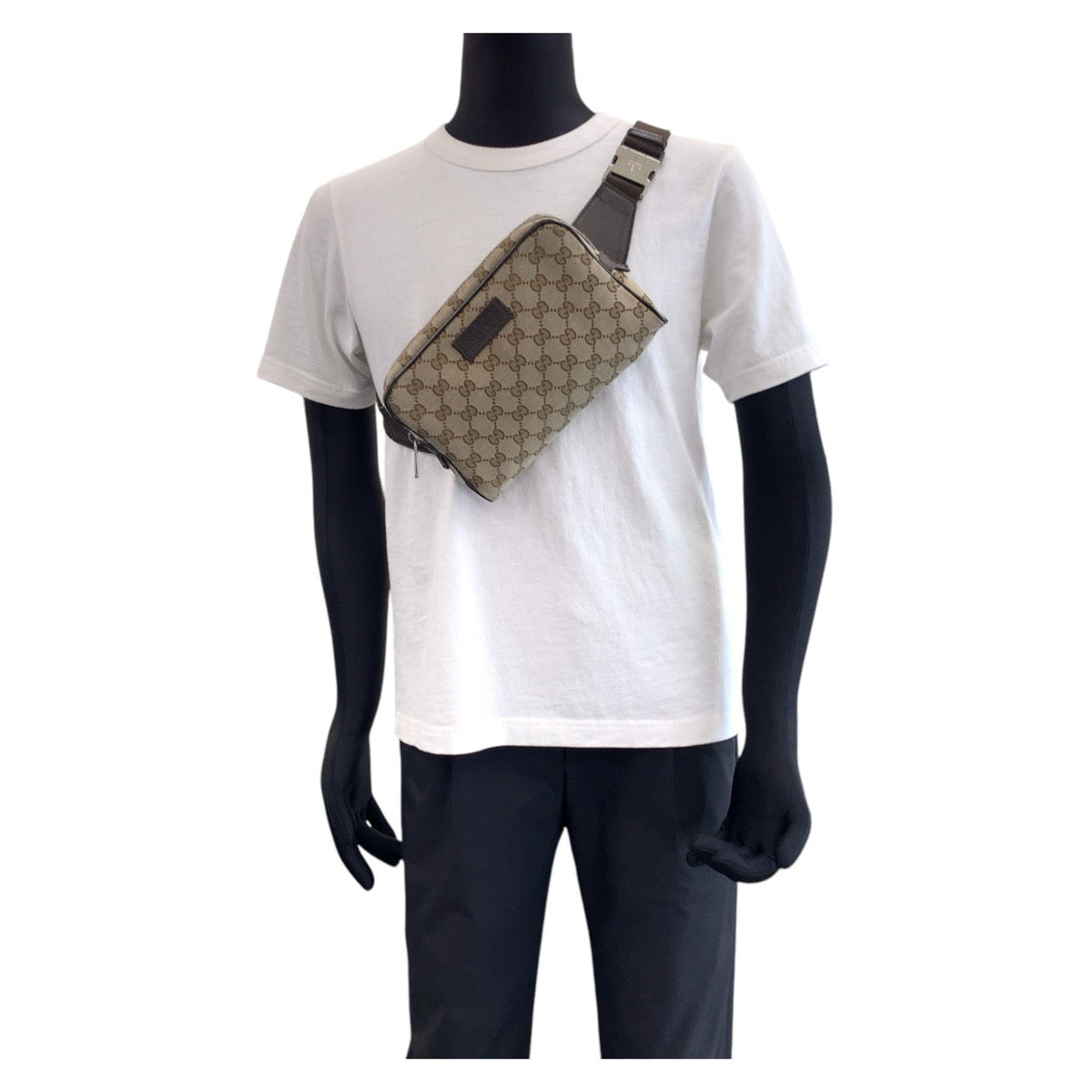 GUCCI Sling bag 449174 GG canvas, leather Brown Silver Metal Sling bag Waist bag mens Used