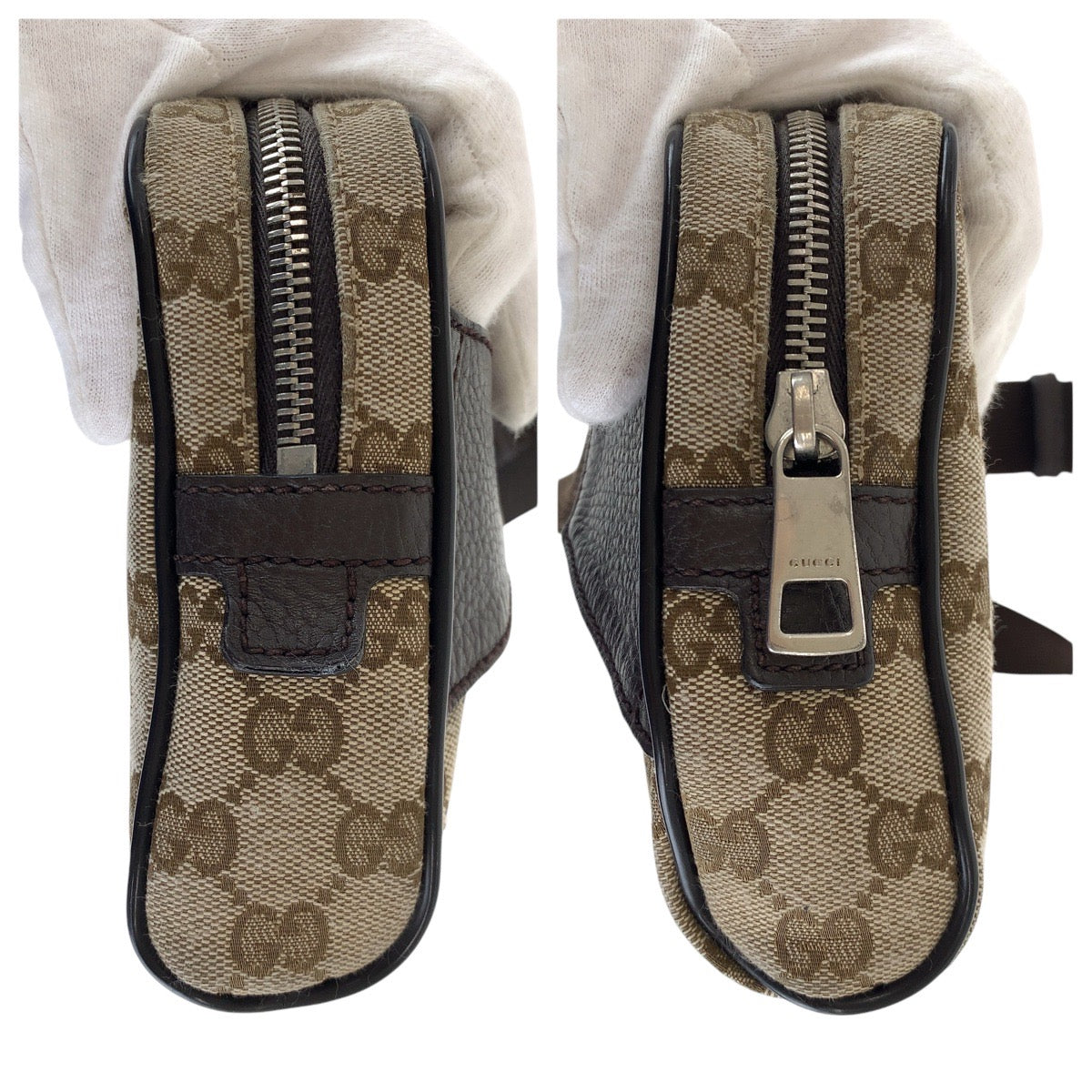 GUCCI Sling bag 449174 GG canvas, leather Brown Silver Metal Sling bag Waist bag mens Used