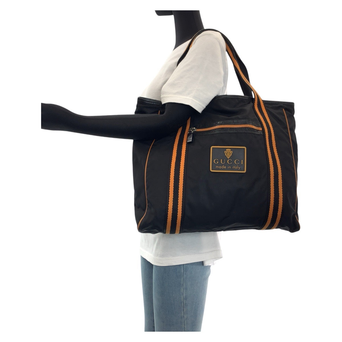GUCCI Tote Bag 189665 Nylon, Leather Black Orange SilverMetal Tote Bag Shoulder Bag Unisex Crest Women Used