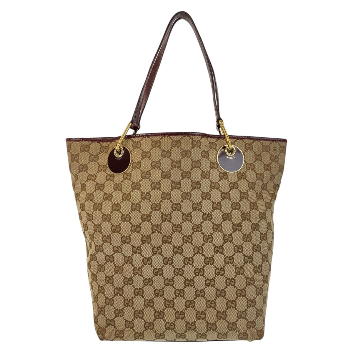 GUCCI Tote Bag 120836 GG canvas, leather Beige Wine Red Gold Metal Tote Bag Shoulder Bag Women Used