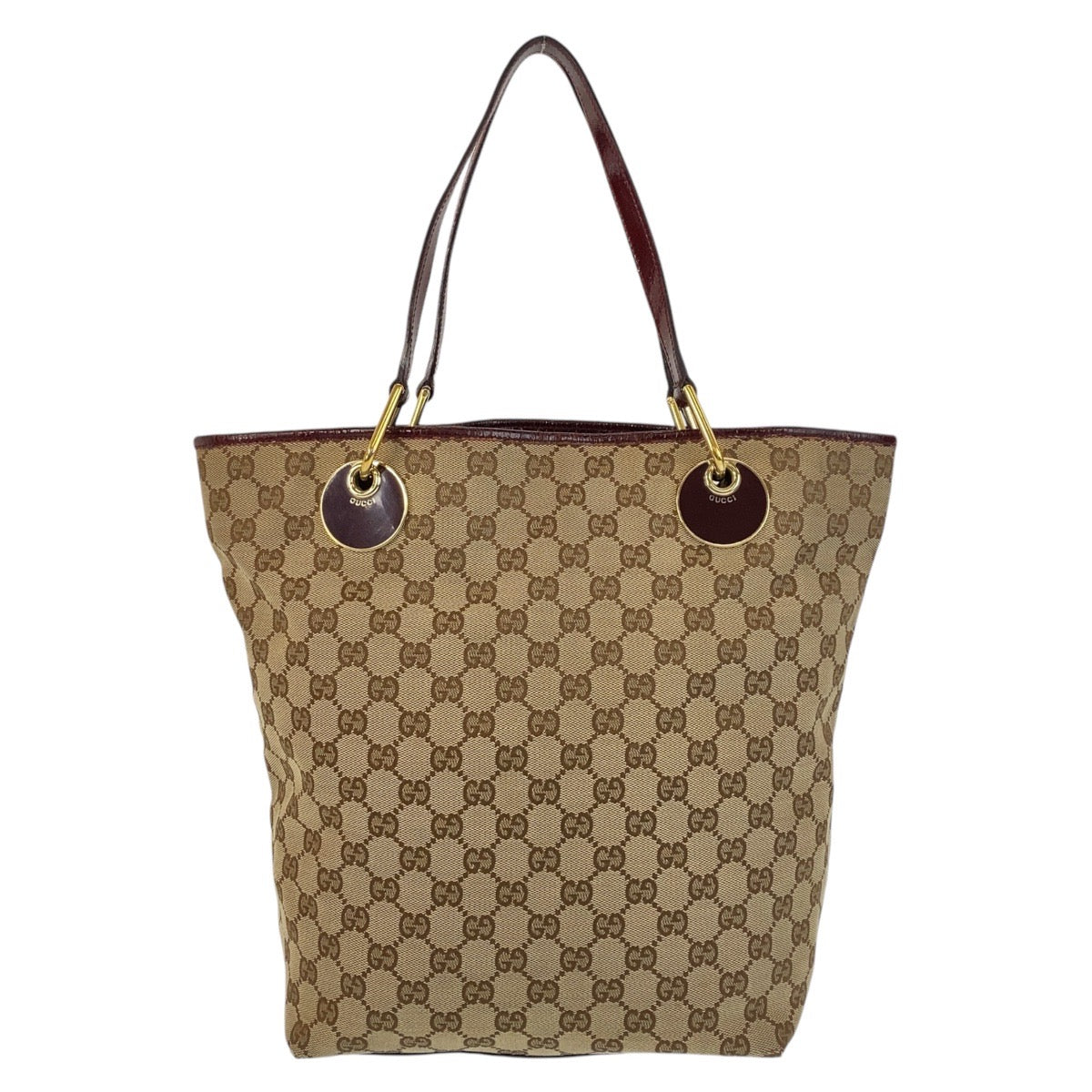 GUCCI Tote Bag 120836 GG canvas, leather Beige Wine Red Gold Metal Tote Bag Shoulder Bag Women Used