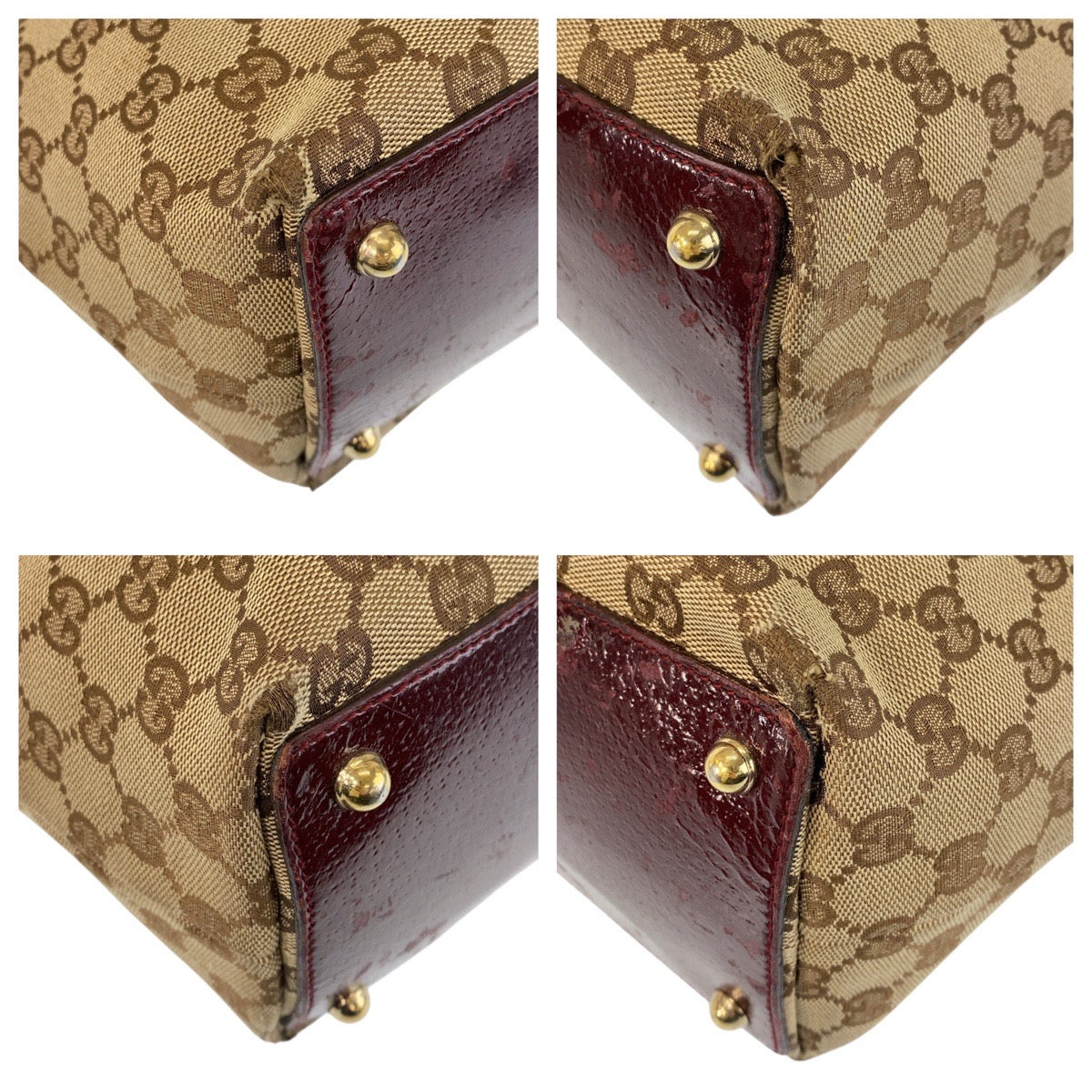 GUCCI Tote Bag 120836 GG canvas, leather Beige Wine Red Gold Metal Tote Bag Shoulder Bag Women Used