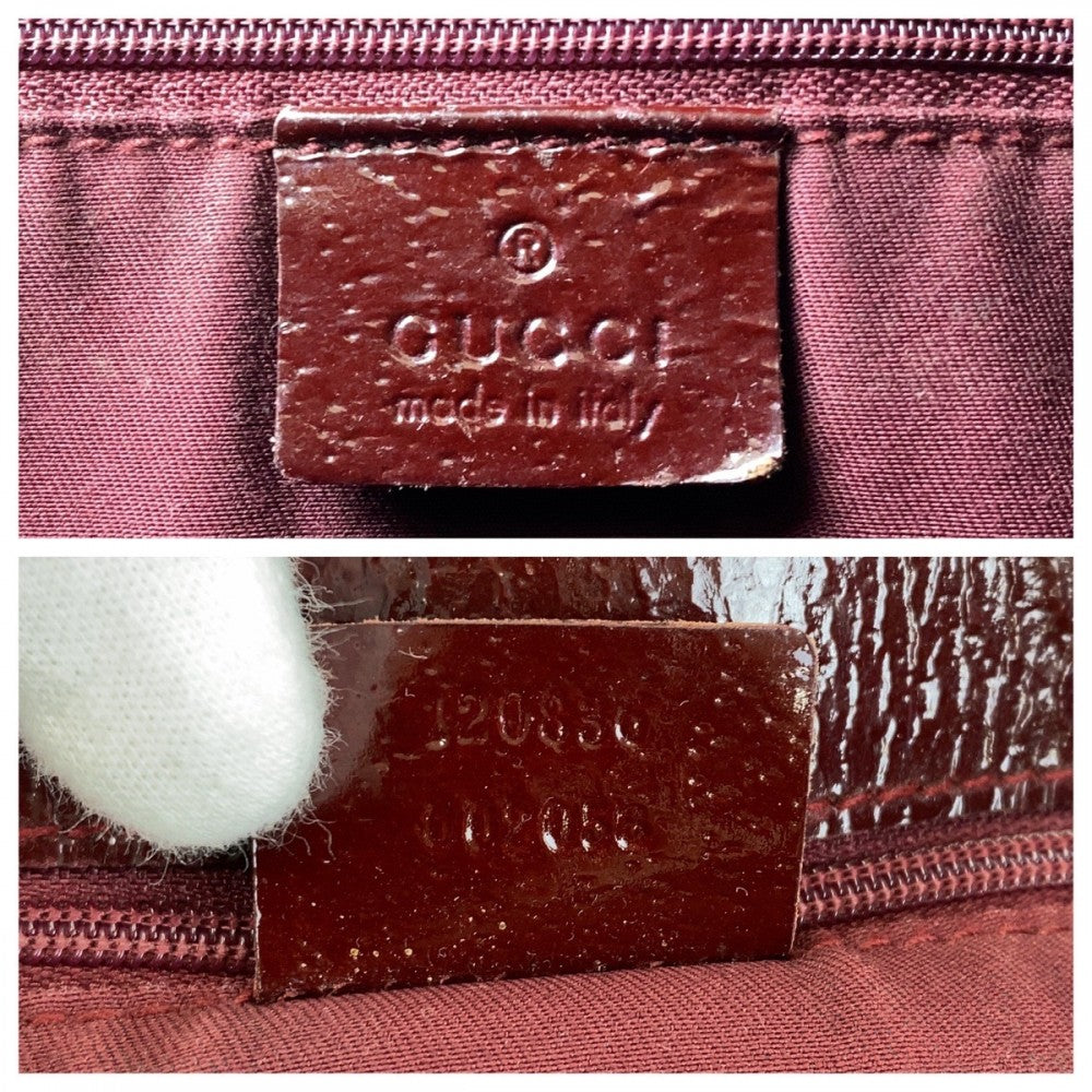 GUCCI Tote Bag 120836 GG canvas, leather Beige Wine Red Gold Metal Tote Bag Shoulder Bag Women Used