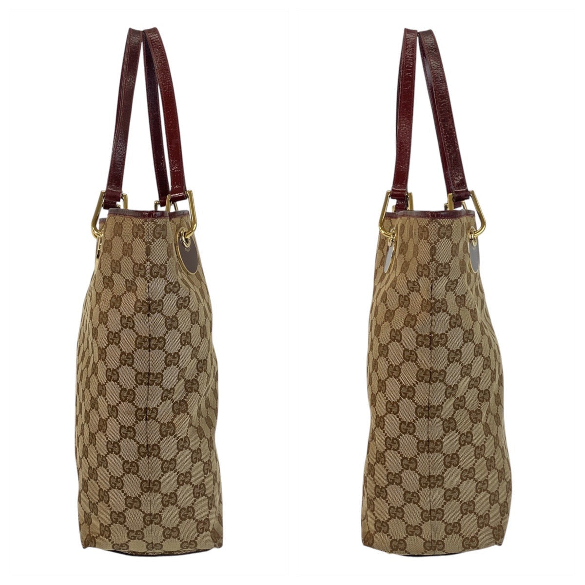 GUCCI Tote Bag 120836 GG canvas, leather Beige Wine Red Gold Metal Tote Bag Shoulder Bag Women Used