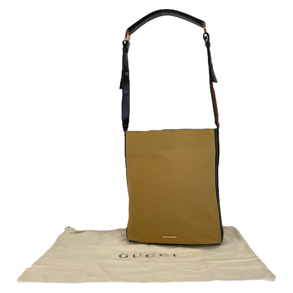 GUCCI Shoulder Bag 4286 Canvas, Leather Camel Black Gold Metal Sherry line Women Used