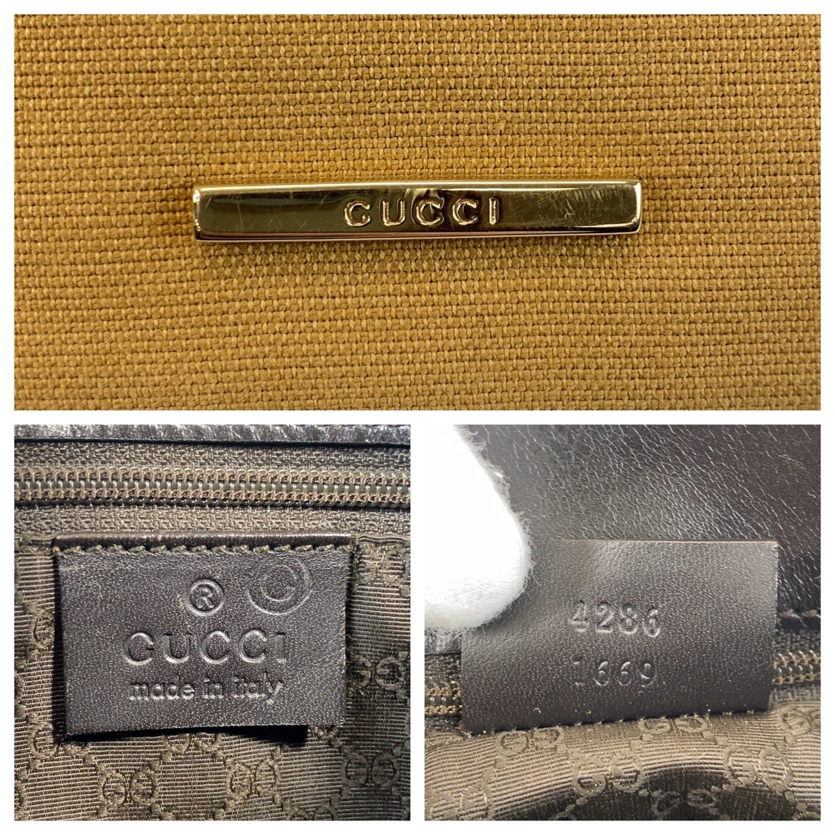 GUCCI Shoulder Bag 4286 Canvas, Leather Camel Black Gold Metal Sherry line Women Used