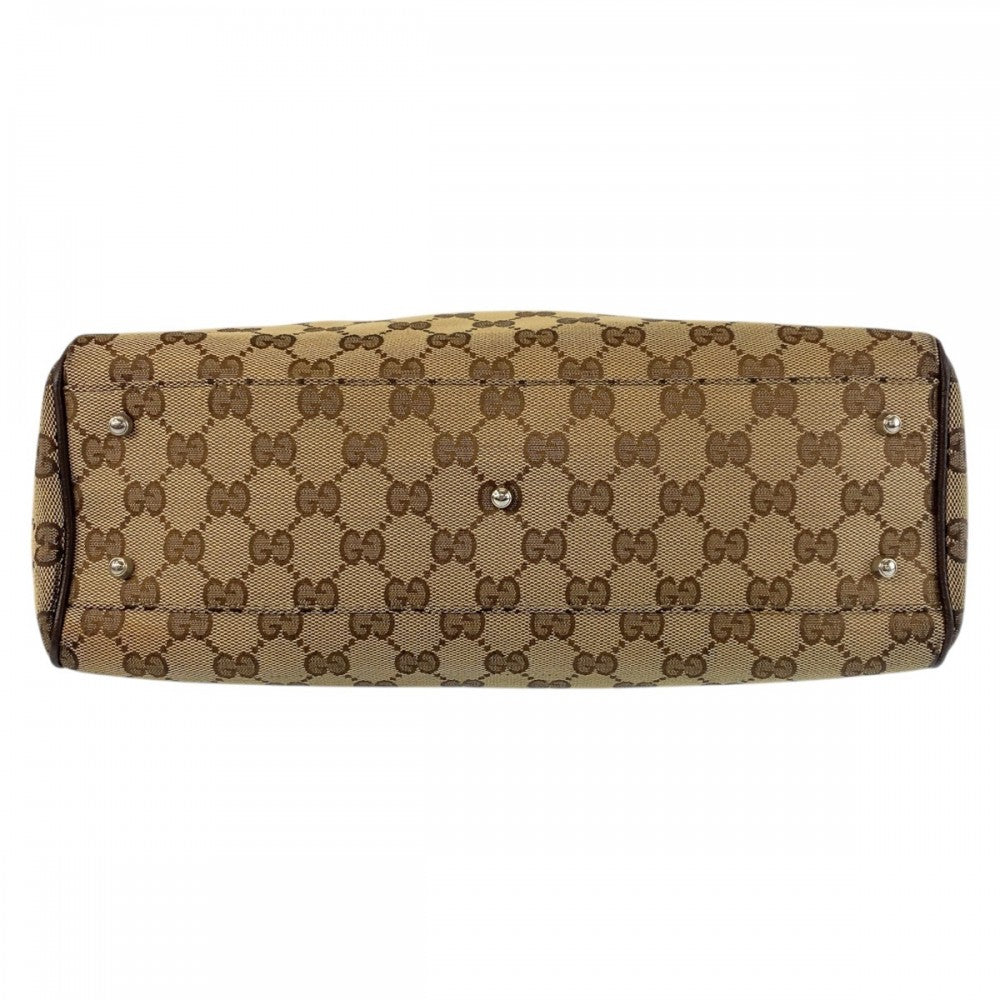 GUCCI Tote Bag 145810 GG canvas Beige Brown SilverMetal Tote Bag Shoulder Bag Sherry line Women Used