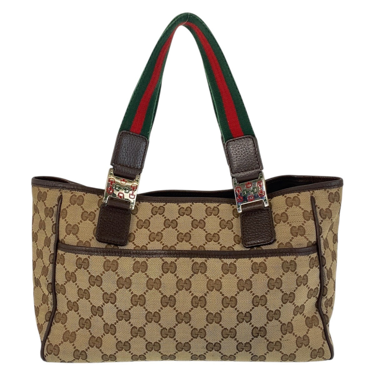 GUCCI Tote Bag 145810 GG canvas Beige Brown SilverMetal Tote Bag Shoulder Bag Sherry line Women Used