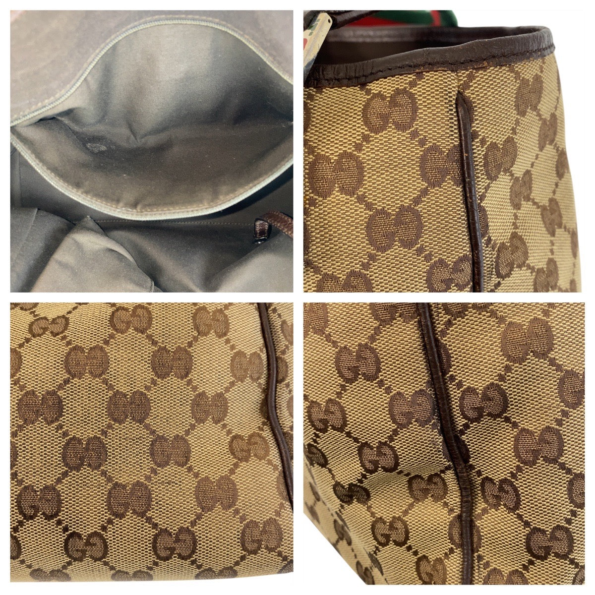 GUCCI Tote Bag 145810 GG canvas Beige Brown SilverMetal Tote Bag Shoulder Bag Sherry line Women Used