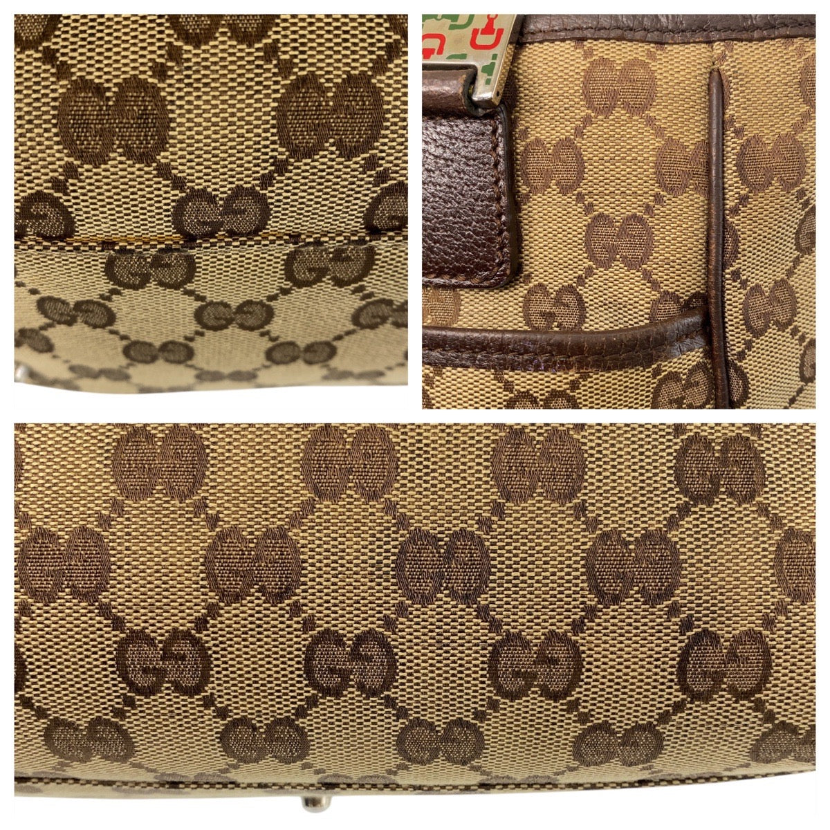 GUCCI Tote Bag 145810 GG canvas Beige Brown SilverMetal Tote Bag Shoulder Bag Sherry line Women Used
