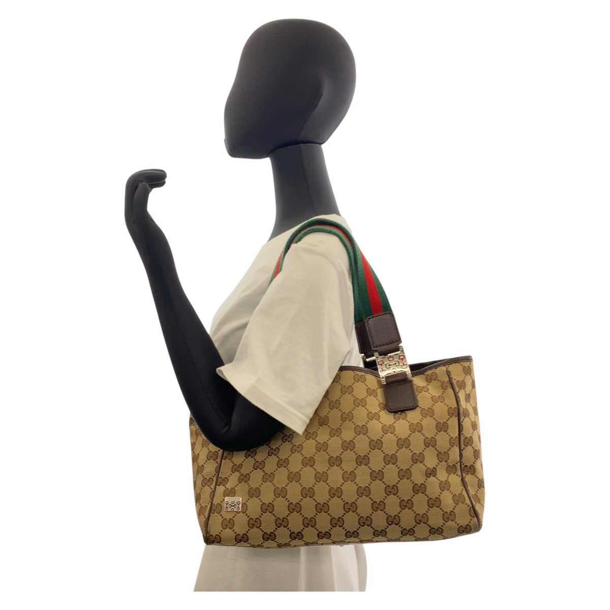 GUCCI Tote Bag 145810 GG canvas Beige Brown SilverMetal Tote Bag Shoulder Bag Sherry line Women Used