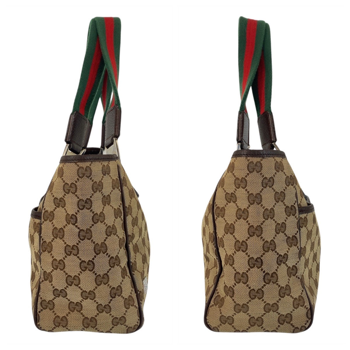 GUCCI Tote Bag 145810 GG canvas Beige Brown SilverMetal Tote Bag Shoulder Bag Sherry line Women Used
