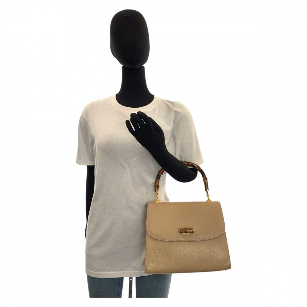 GUCCI Handbag 000 110 Leather, Bamboo Beige Gold Metal Handbag Bamboo Women Used