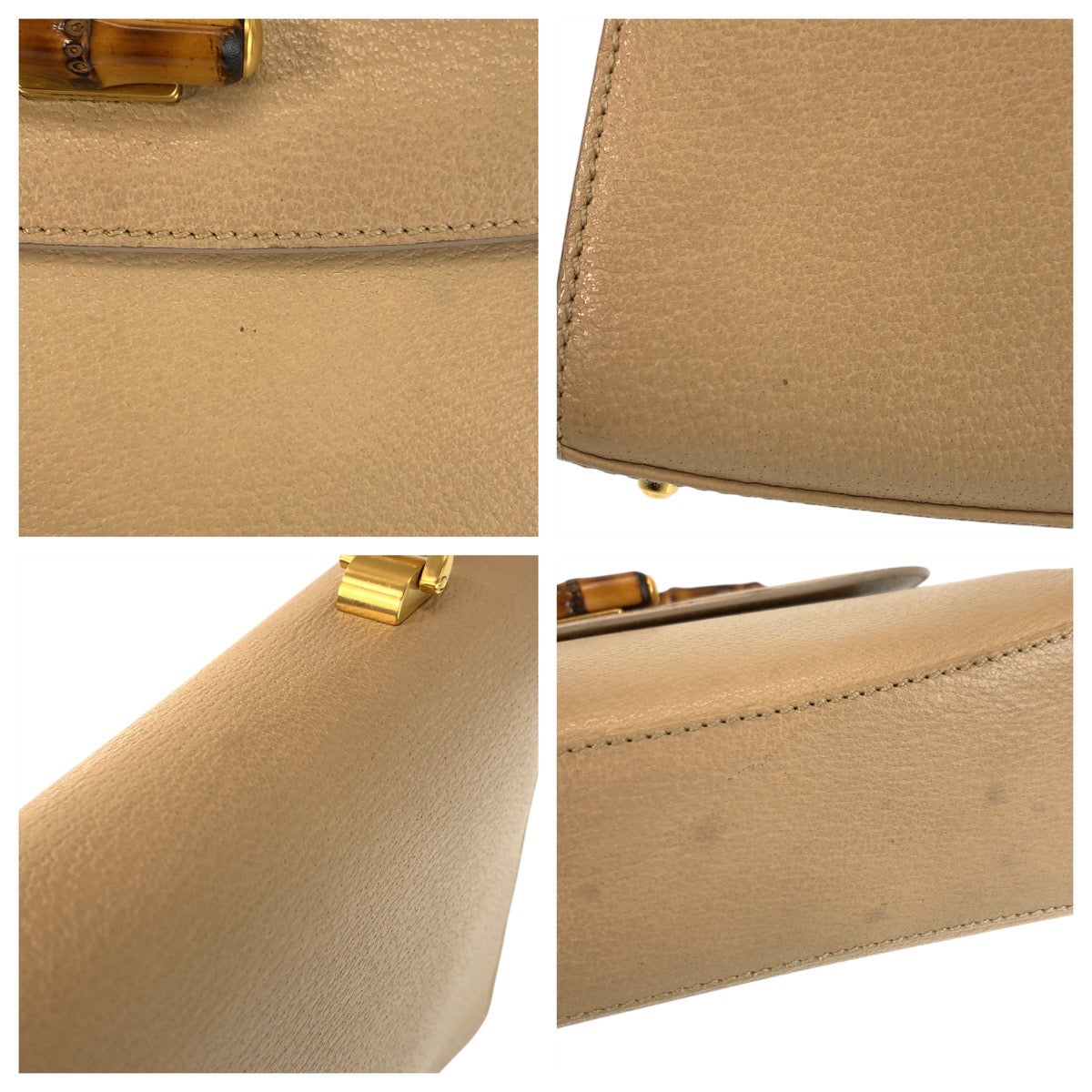 GUCCI Handbag 000 110 Leather, Bamboo Beige Gold Metal Handbag Bamboo Women Used