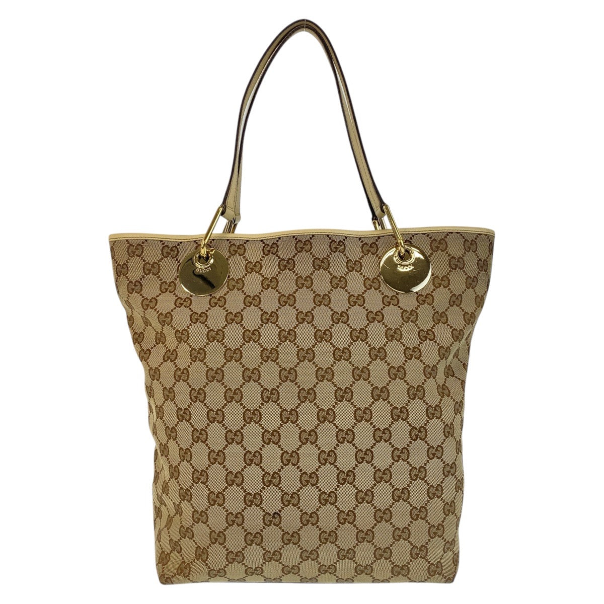 GUCCI Tote Bag 120835 GG canvas, leather Beige White Gold Metal Tote Bag Shoulder Bag Women Used