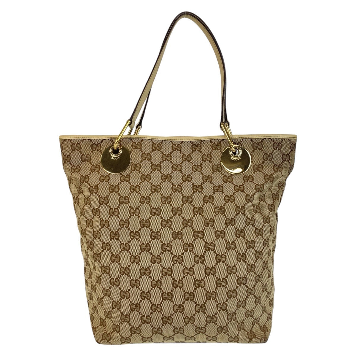 GUCCI Tote Bag 120835 GG canvas, leather Beige White Gold Metal Tote Bag Shoulder Bag Women Used