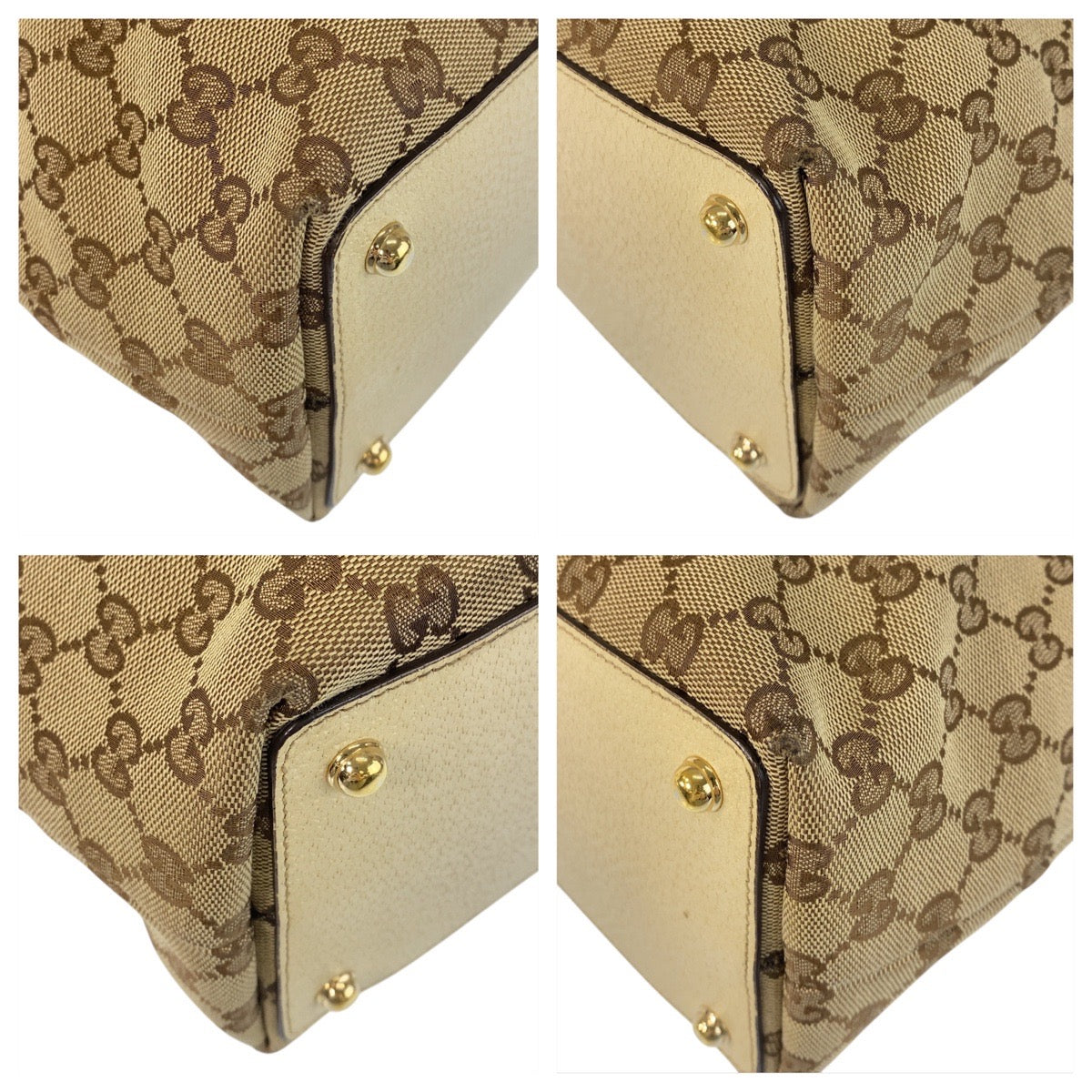GUCCI Tote Bag 120835 GG canvas, leather Beige White Gold Metal Tote Bag Shoulder Bag Women Used