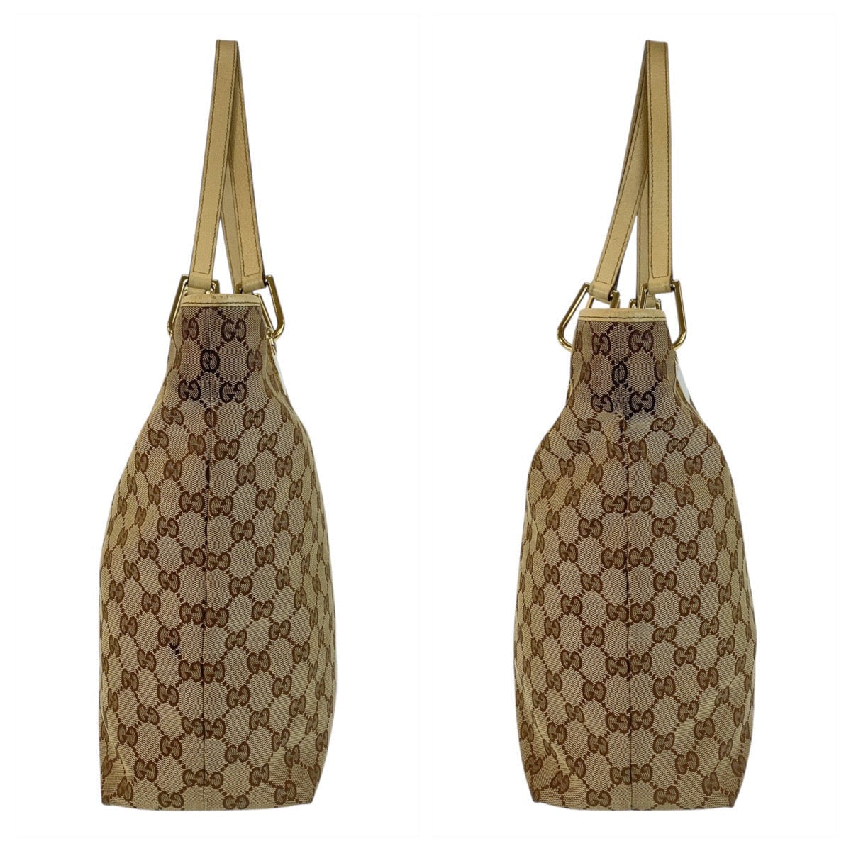 GUCCI Tote Bag 120835 GG canvas, leather Beige White Gold Metal Tote Bag Shoulder Bag Women Used