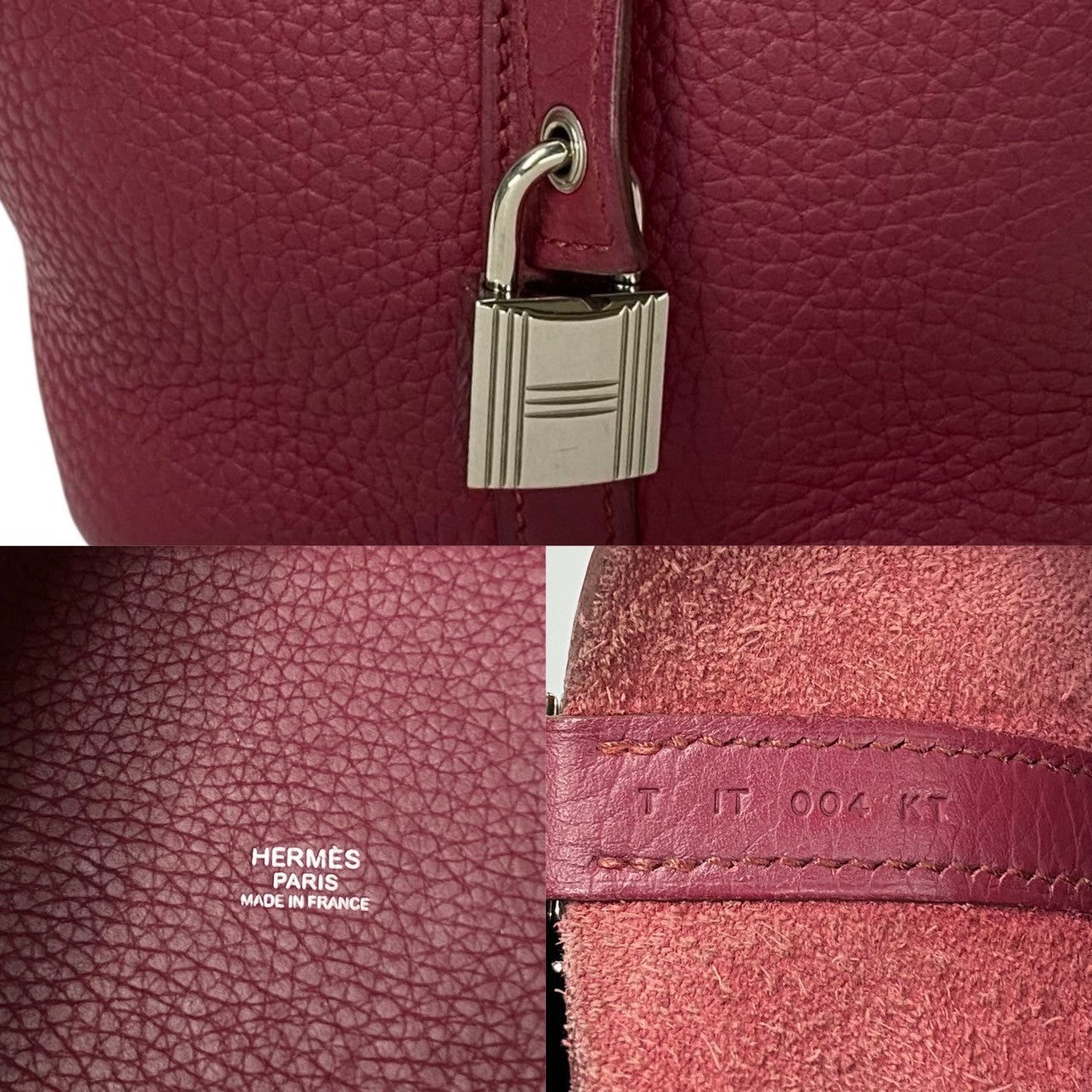 HERMES Handbag Taurillon Clemence Red Picotan Lock PM