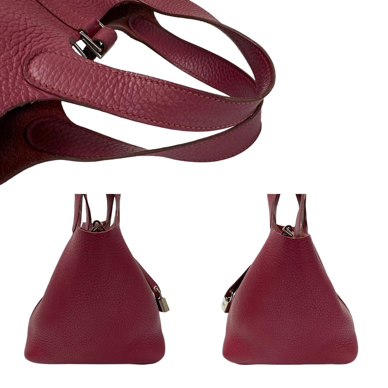 HERMES Handbag Taurillon Clemence Red Picotan Lock PM