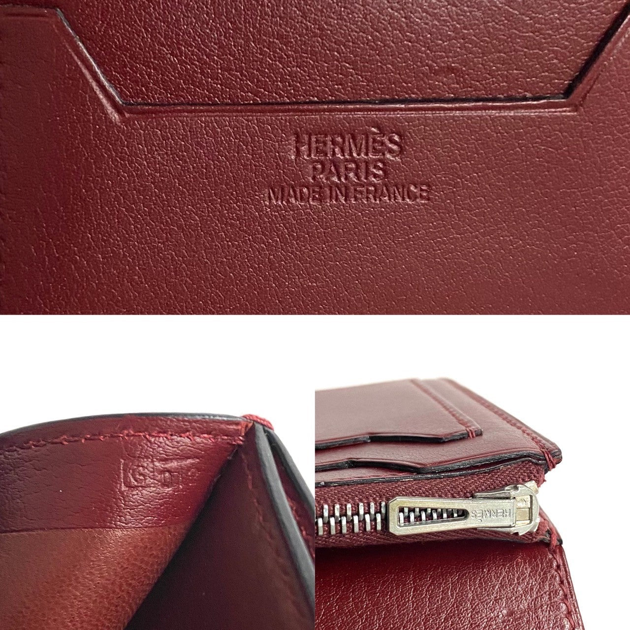 HERMES Bifold Wallet leather wine-red Jura