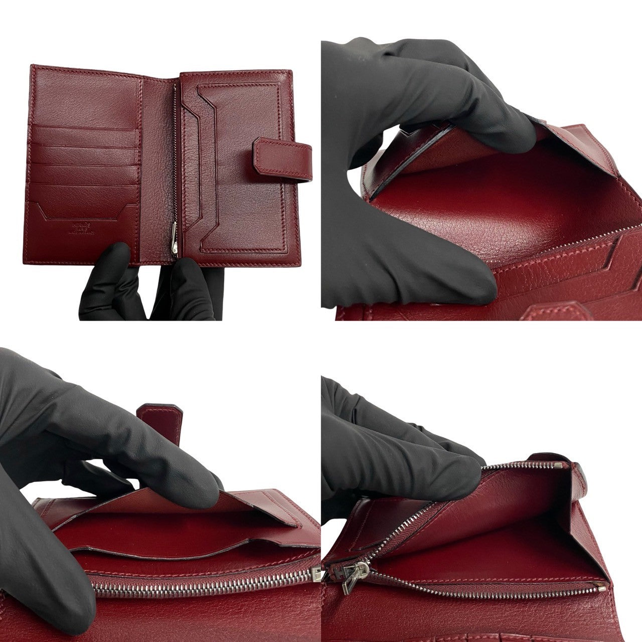 HERMES Bifold Wallet leather wine-red Jura