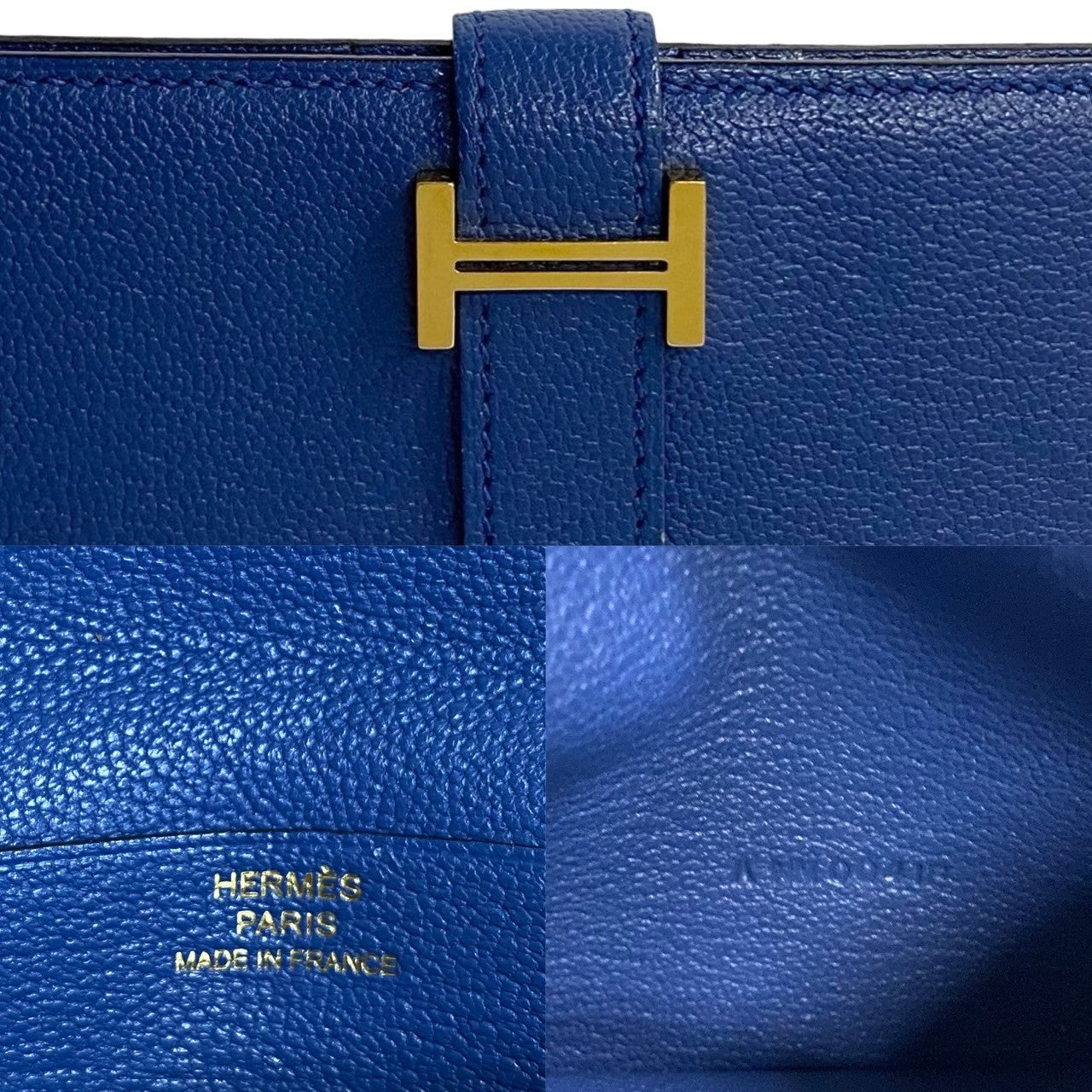 HERMES Bifold Wallet Shave blue Bean compact
