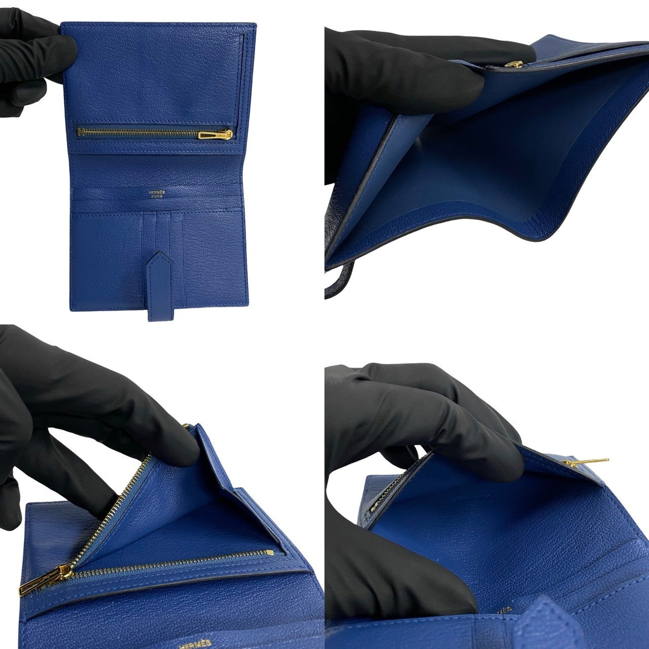 HERMES Bifold Wallet Shave blue Bean compact