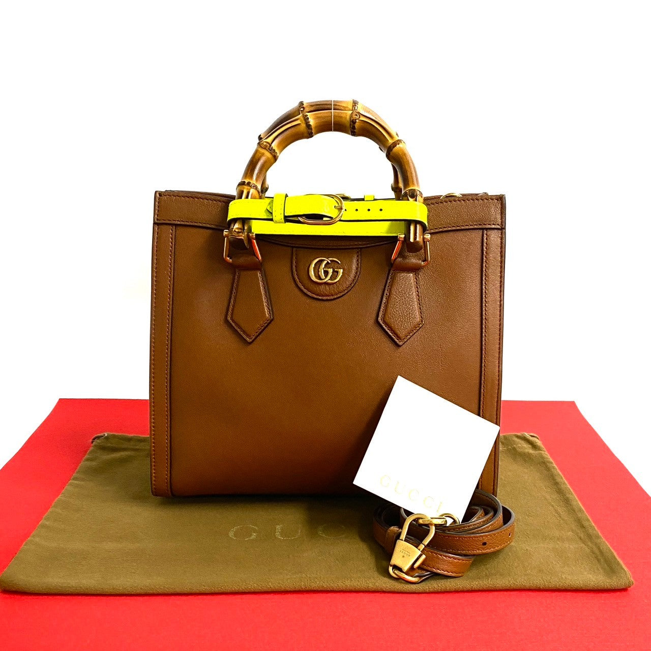 GUCCI Shoulder Bag leather Brown Bamboo Diana