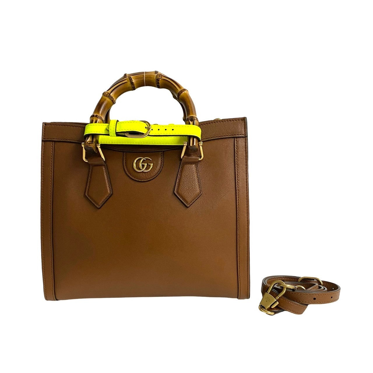 GUCCI Shoulder Bag leather Brown Bamboo Diana