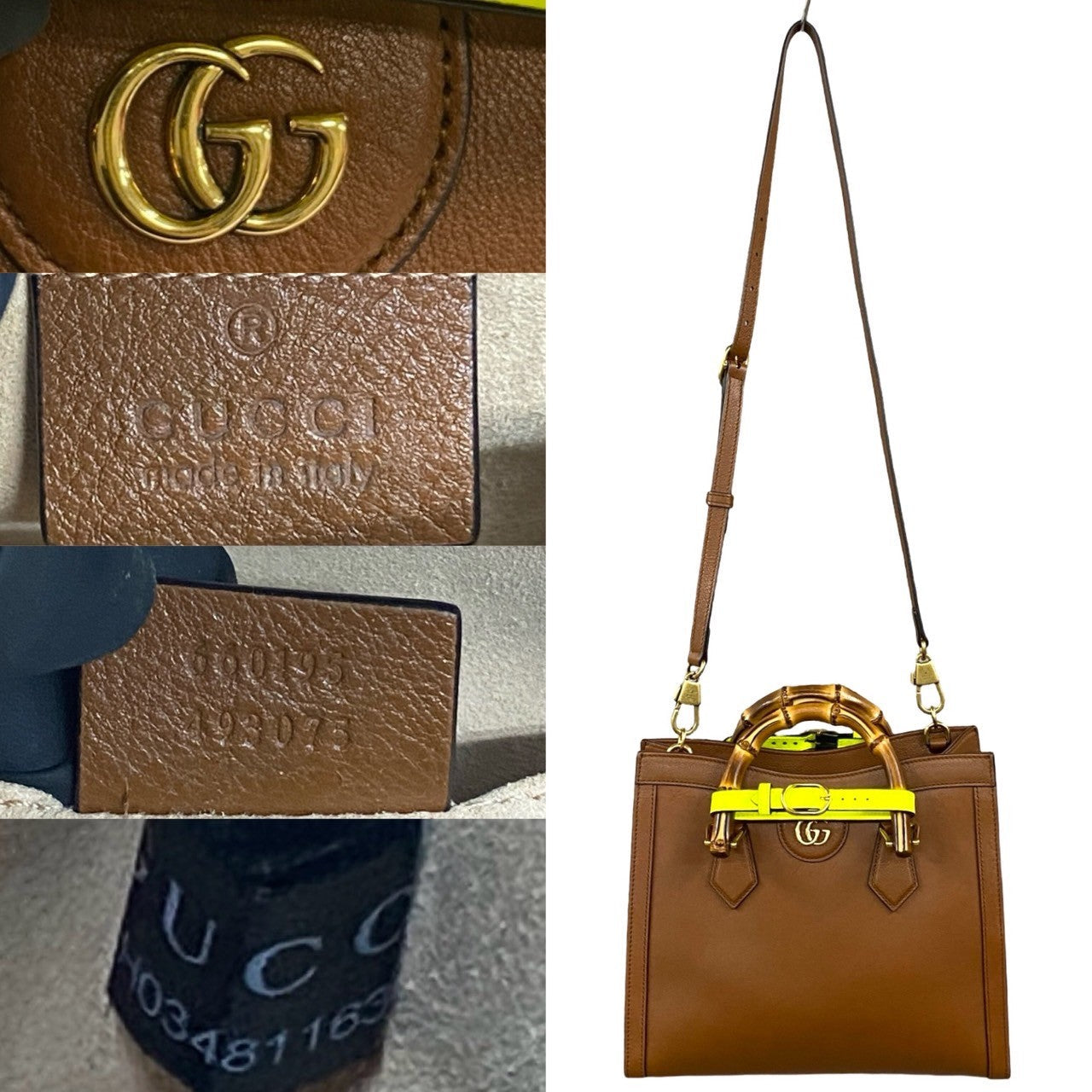 GUCCI Shoulder Bag leather Brown Bamboo Diana