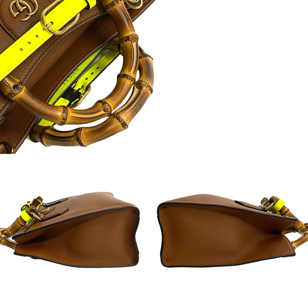 GUCCI Shoulder Bag leather Brown Bamboo Diana