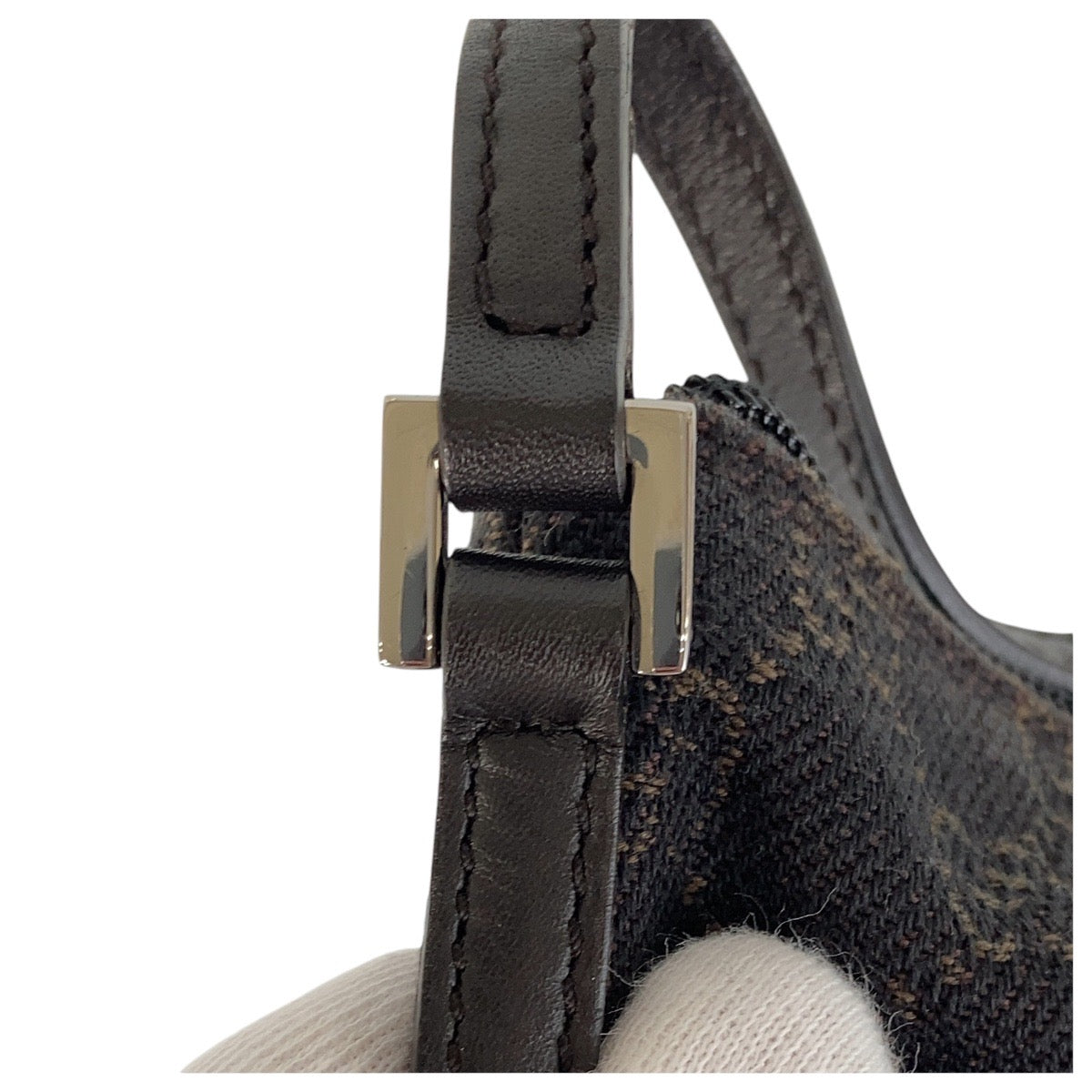 GUCCI Handbag 07198 GG canvas, leather Dark Brown SilverMetal Handbag accessory pouch Women Used