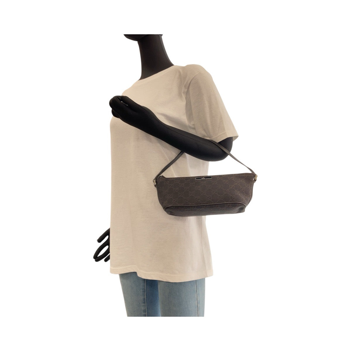 GUCCI Handbag 07198 GG canvas, leather Dark Brown SilverMetal Handbag accessory pouch Women Used