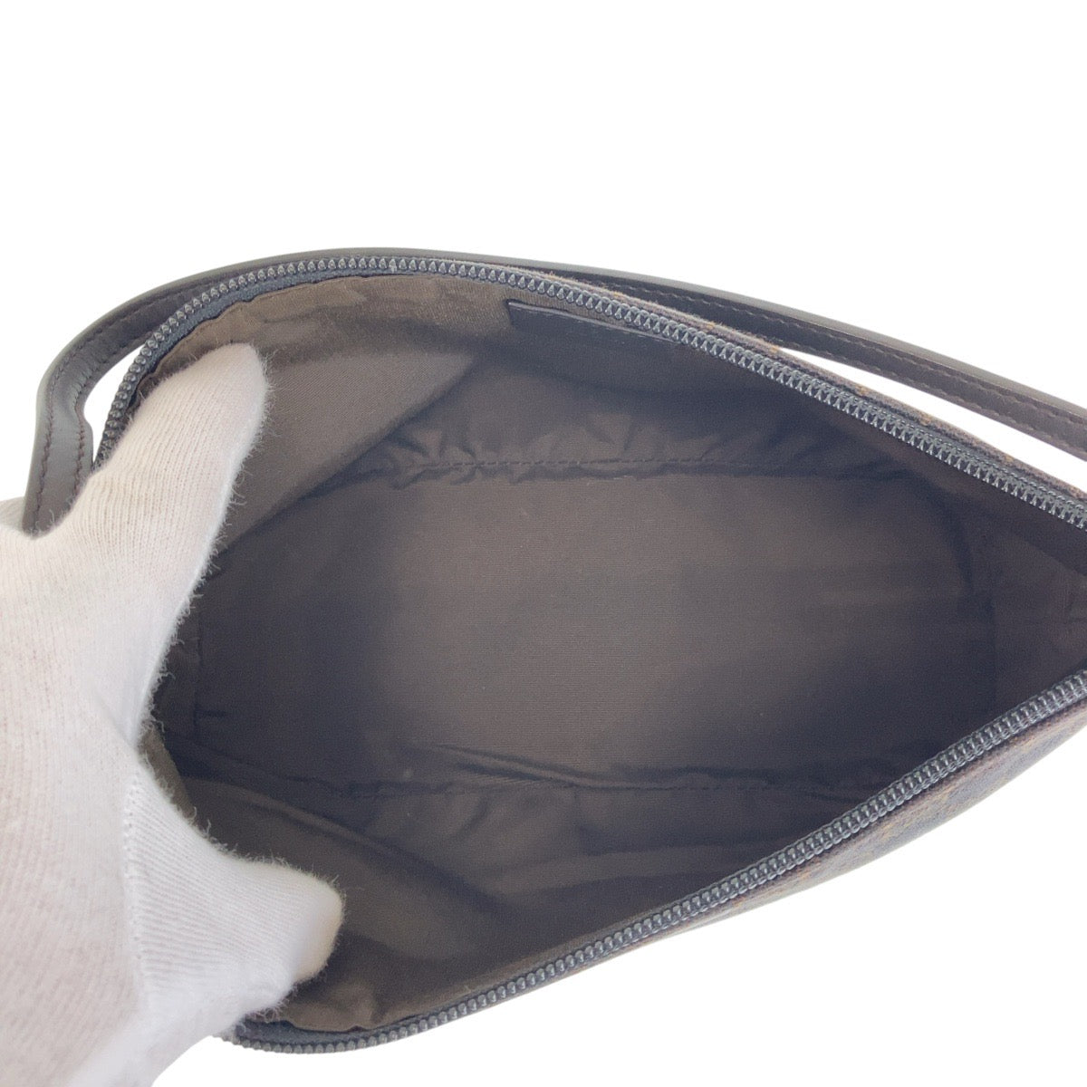 GUCCI Handbag 07198 GG canvas, leather Dark Brown SilverMetal Handbag accessory pouch Women Used