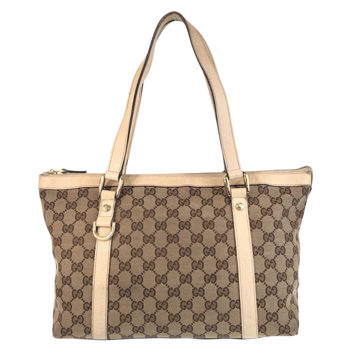 GUCCI Tote Bag 141470 GG canvas, leather Beige White Gold Metal Tote Bag Shoulder Bag Abbey Women Used