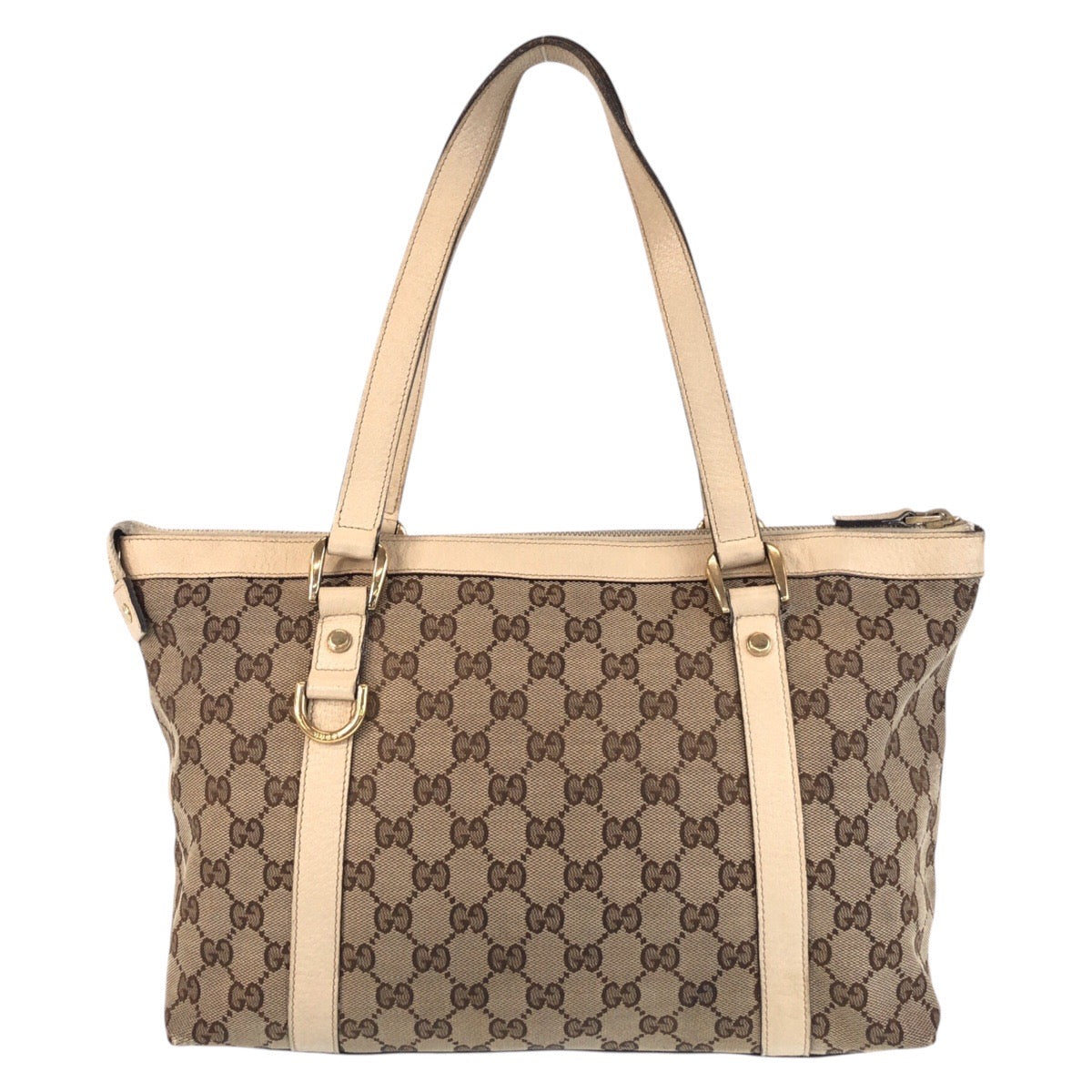 GUCCI Tote Bag 141470 GG canvas, leather Beige White Gold Metal Tote Bag Shoulder Bag Abbey Women Used