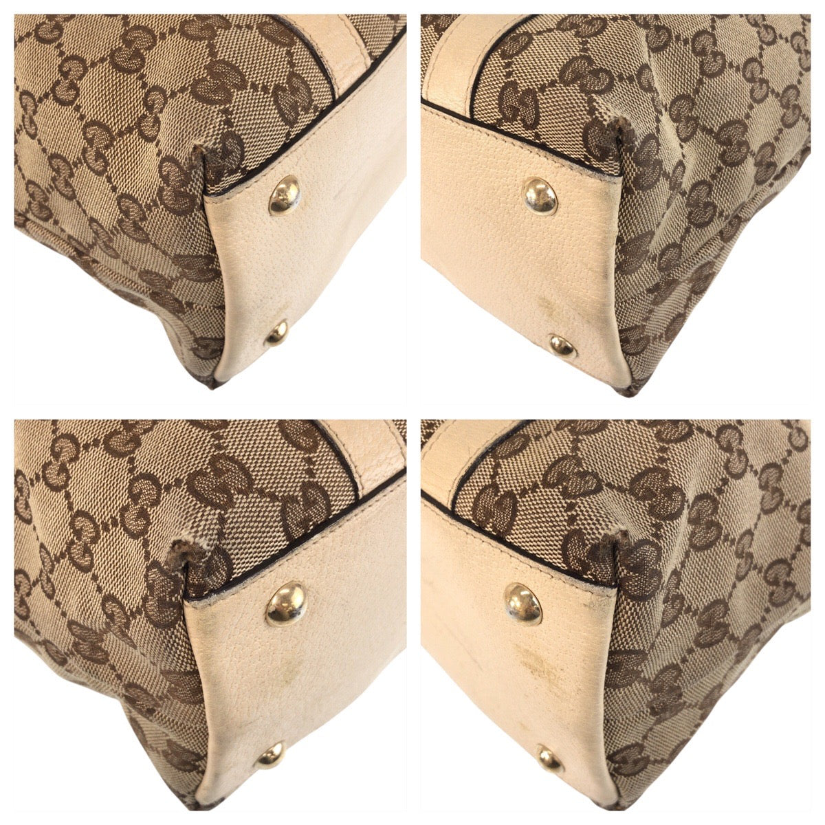 GUCCI Tote Bag 141470 GG canvas, leather Beige White Gold Metal Tote Bag Shoulder Bag Abbey Women Used