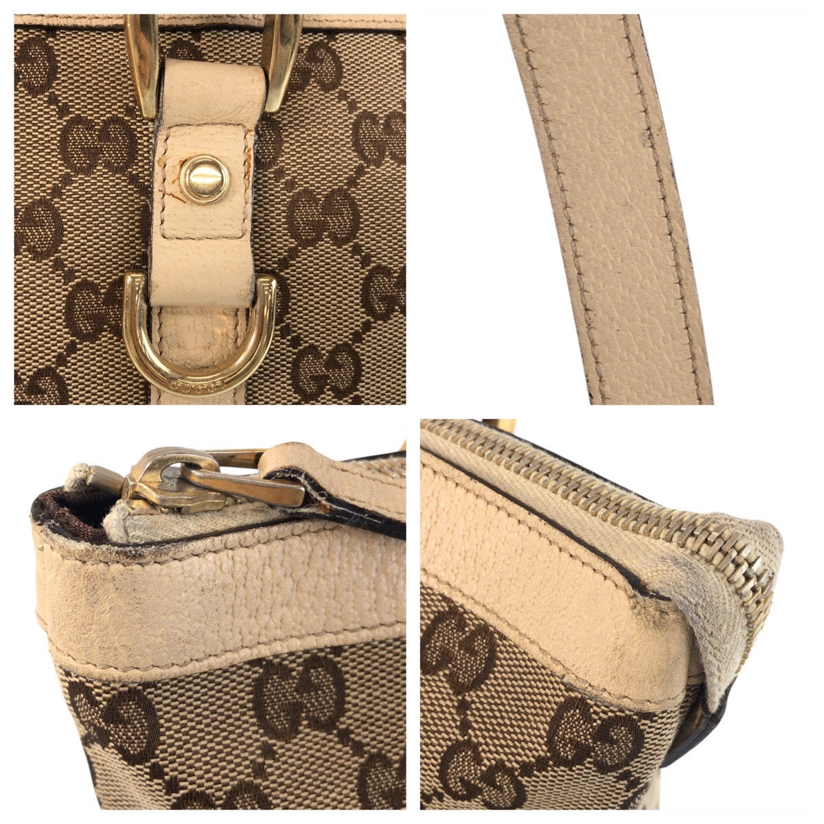 GUCCI Tote Bag 141470 GG canvas, leather Beige White Gold Metal Tote Bag Shoulder Bag Abbey Women Used