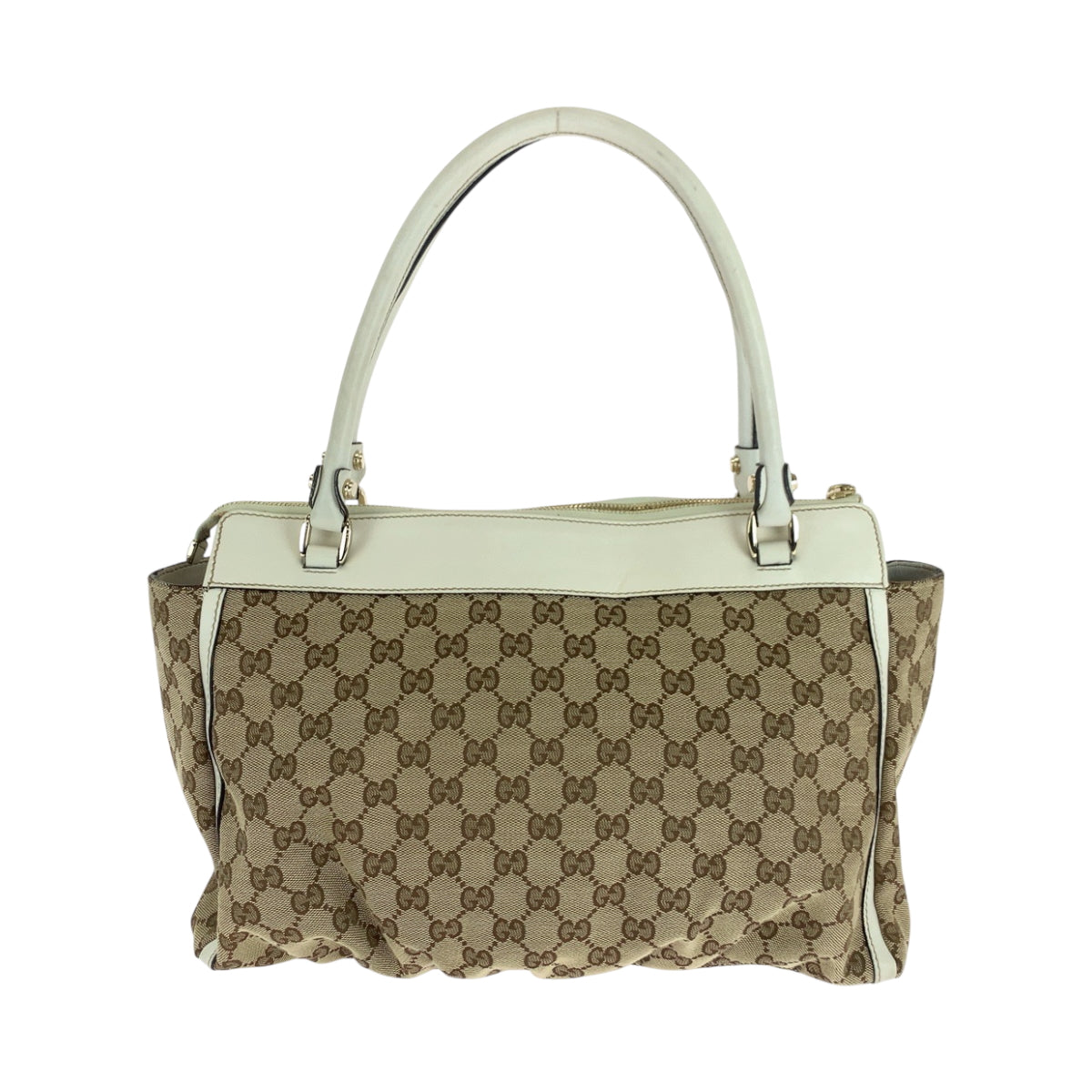 GUCCI Tote Bag 189831 GG canvas Beige White Gold Metal Tote Bag Handbag Shoulder Bag Abbey Women Used