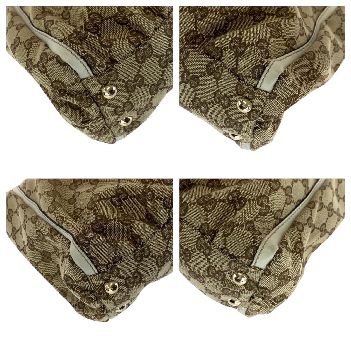 GUCCI Tote Bag 189831 GG canvas Beige White Gold Metal Tote Bag Handbag Shoulder Bag Abbey Women Used