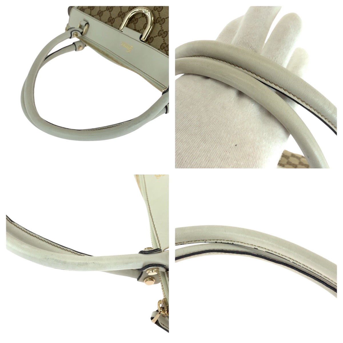 GUCCI Tote Bag 189831 GG canvas Beige White Gold Metal Tote Bag Handbag Shoulder Bag Abbey Women Used