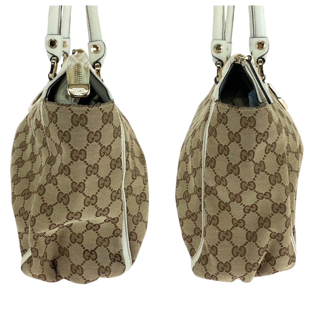 GUCCI Tote Bag 189831 GG canvas Beige White Gold Metal Tote Bag Handbag Shoulder Bag Abbey Women Used
