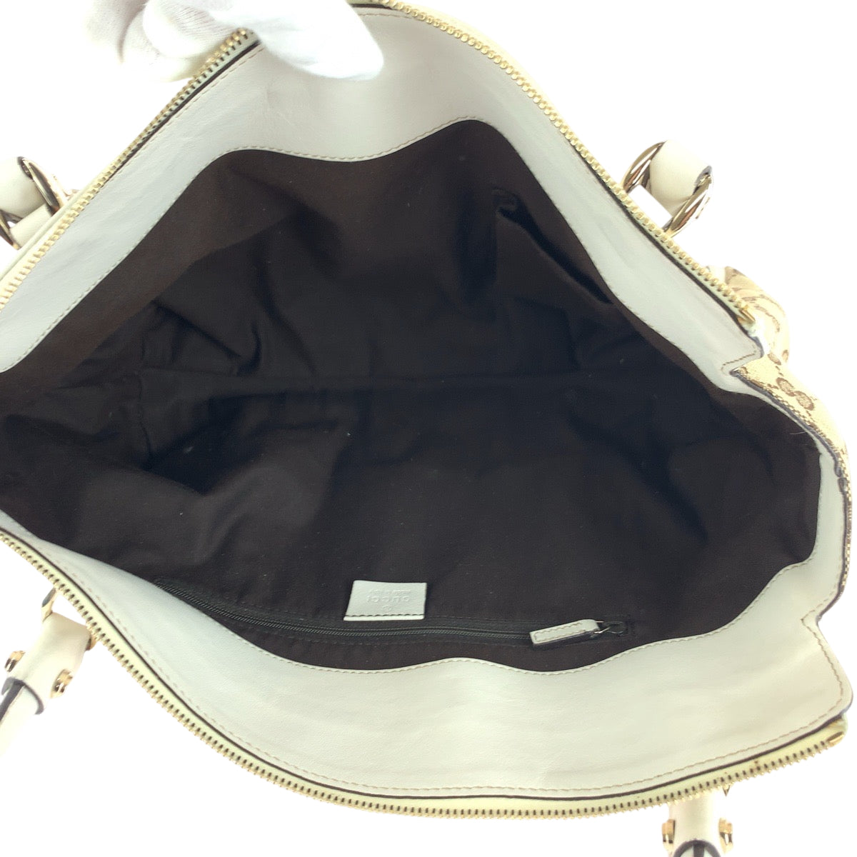 GUCCI Tote Bag 189831 GG canvas Beige White Gold Metal Tote Bag Handbag Shoulder Bag Abbey Women Used