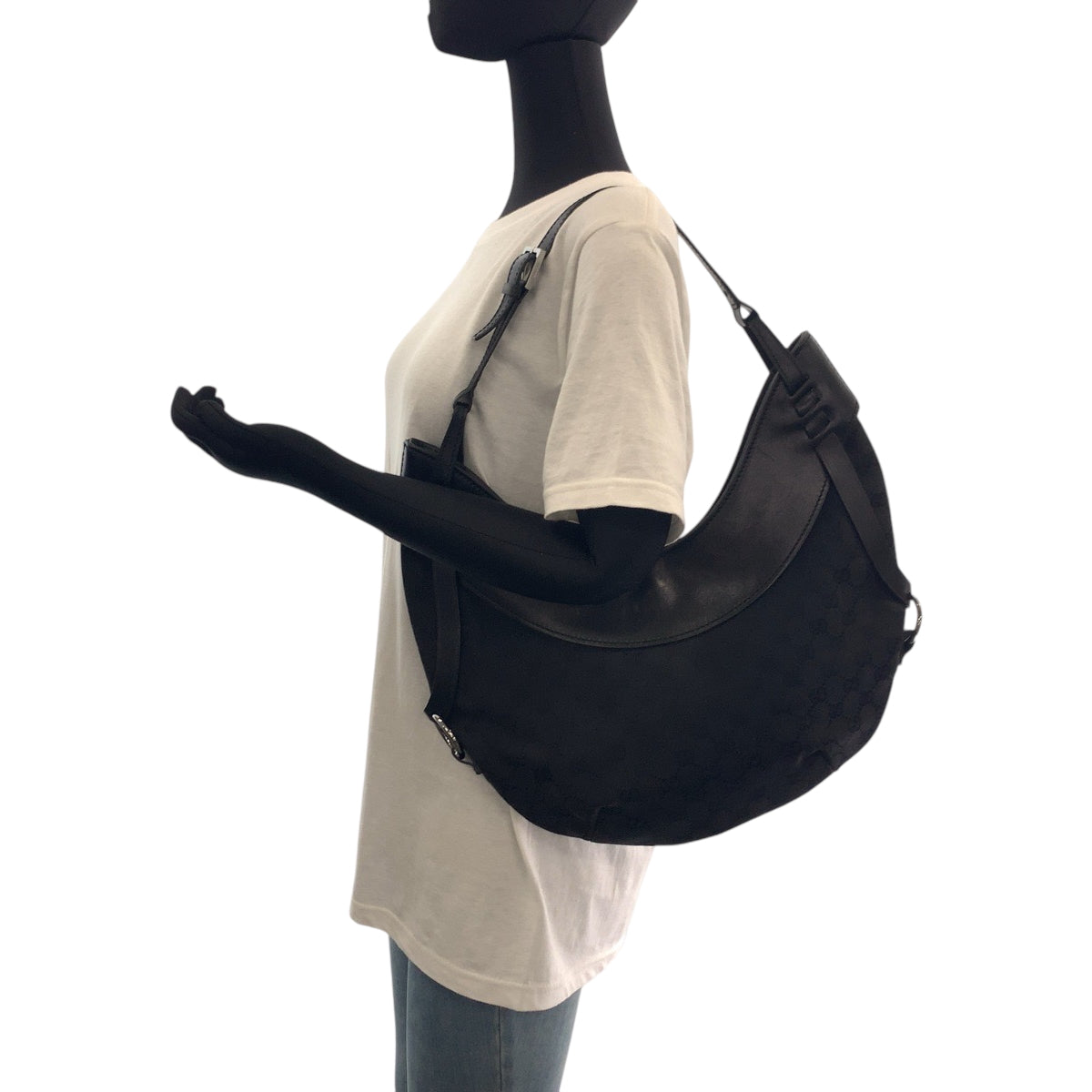 GUCCI Shoulder Bag 106250 GG canvas Black SilverMetal Hobo Shoulder Bag Women Used
