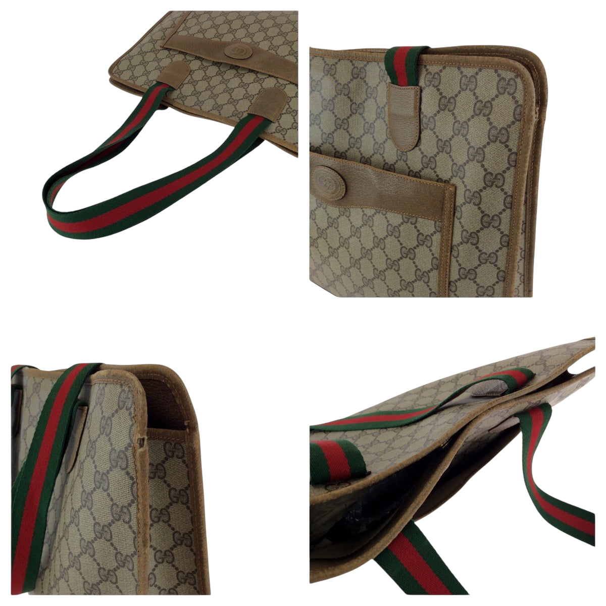 GUCCI Tote Bag 89 02 997 GG Supreme Canvas Brown Beige Gold Metal Tote Bag Shoulder Bag Old Gucci Shelly Line Women Used
